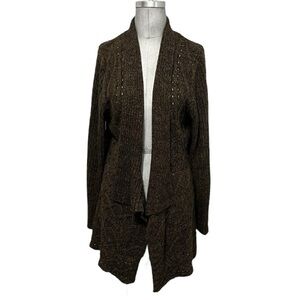 89th & Madison Brown Open Front Cardigan with Cascading Lapel Size 2X